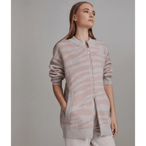Varley Mayberry Sweater Pale Blush Zebra Long full zip Merino  wool size SP - Picture 11 of 14